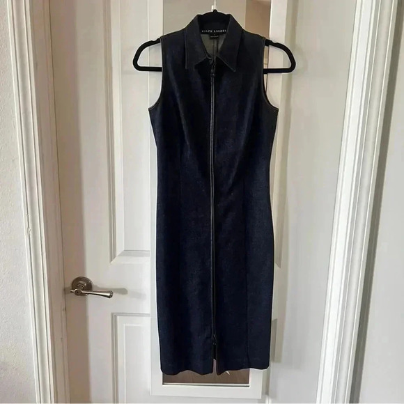 146 Ralph Lauren Black Label Denim Full Zip Collar Dress Size 4 - Picture 1 of 6